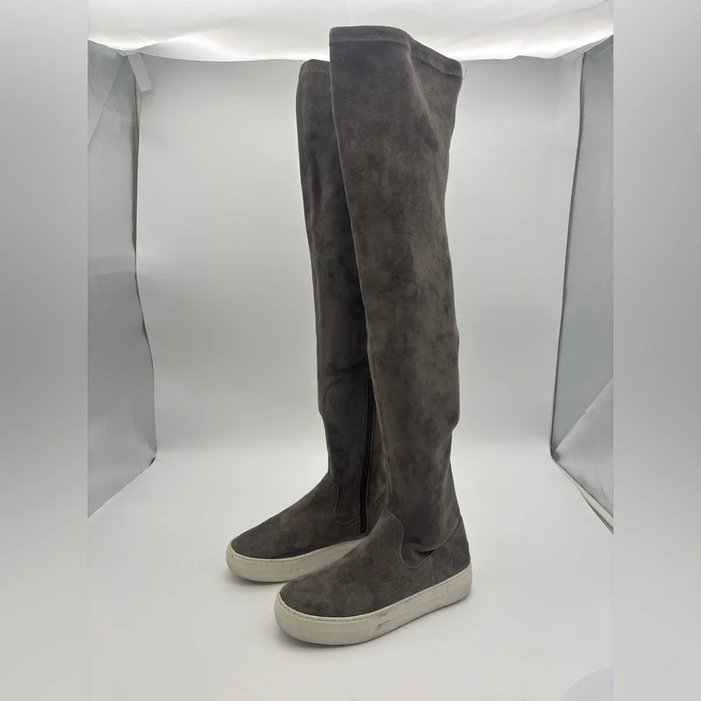J SLIDES Grey Sneaker Boot Over the Knee Boot Shoe Faux Suede Tall Platform 7.5‎